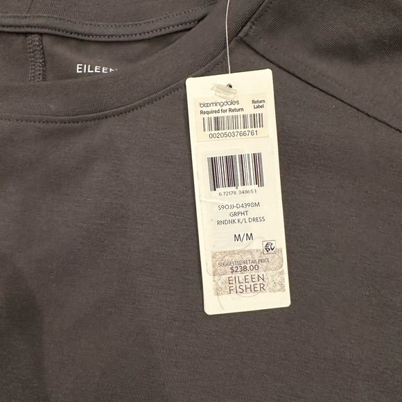 NWT Eileen Fisher Graphite Cotton Stretch Jersey Round Neck K/L Dress - Picture 5 of 8